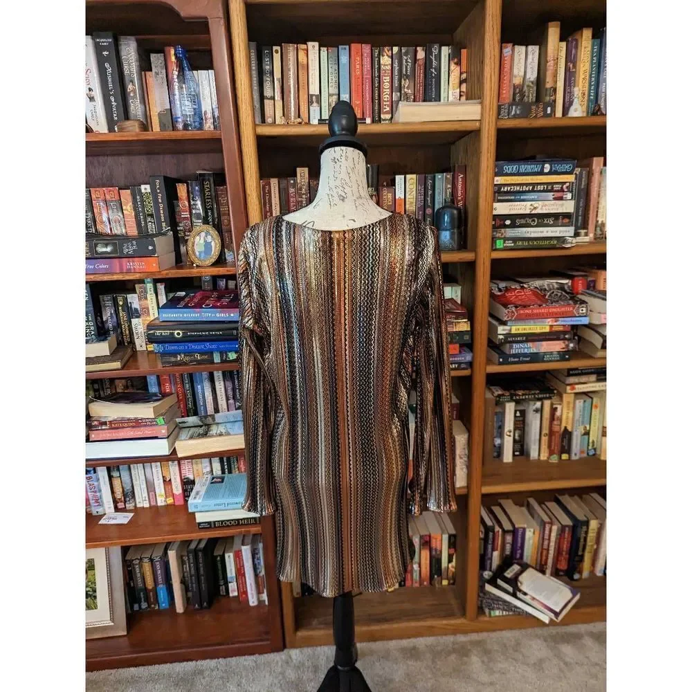 Lavender brown metallic stripe long sleeve mini dress sz s nwot